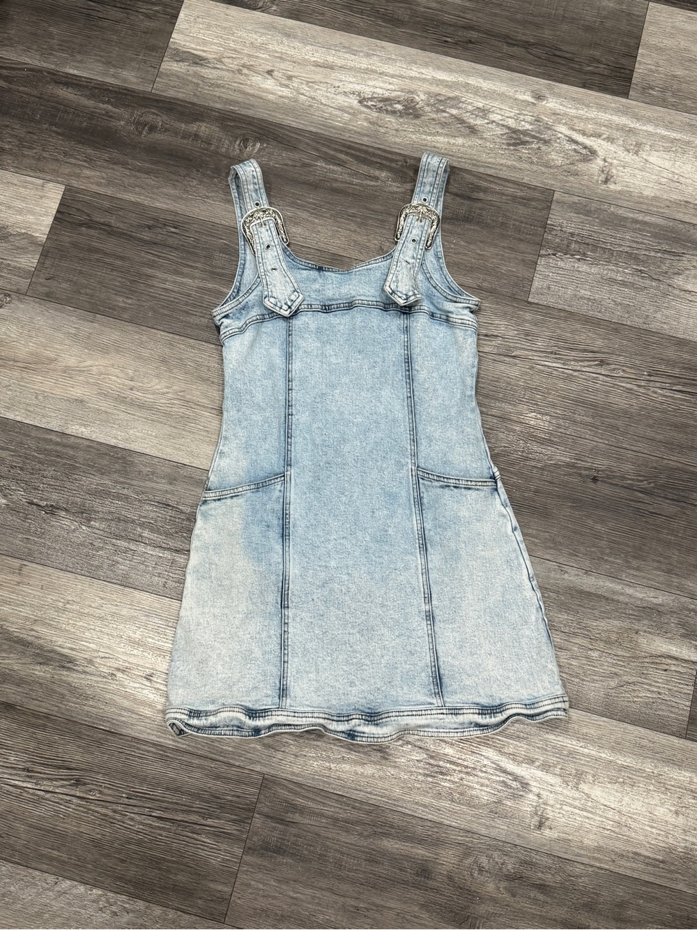 Blue B Light Wash Denim Overall Dress with Adjustable Buckle Straps